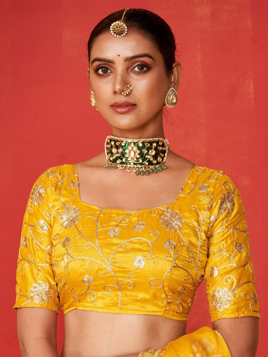 Saree mall Ethnic Motifs Printed Sequinned Pure Chiffon Sarees