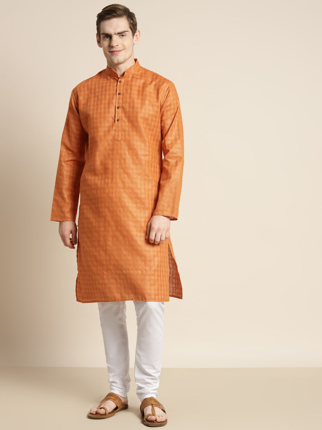 SOJANYA Men Orange Kurta with Churidar
