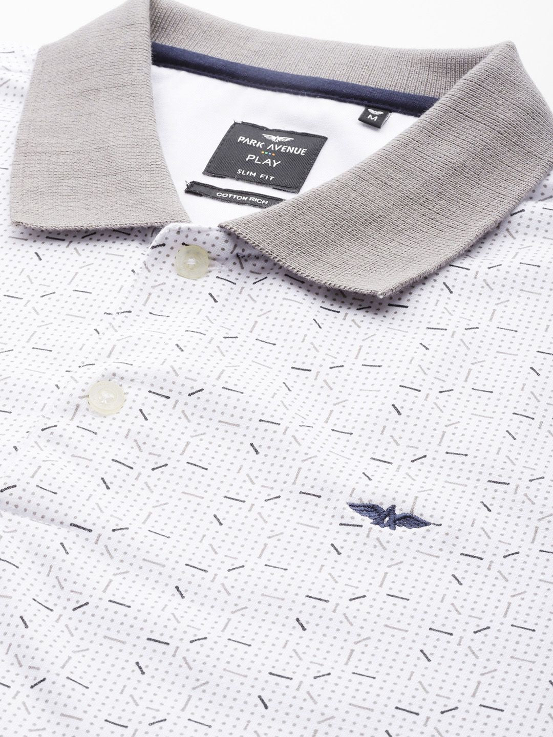 Park Avenue Men Geometric Print Polo Collar Slim Fit T-shirt