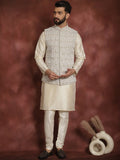 Anouk Men Geometric Embroidered Thread Work Straight Kurta With Churidar & Nehru Jacket
