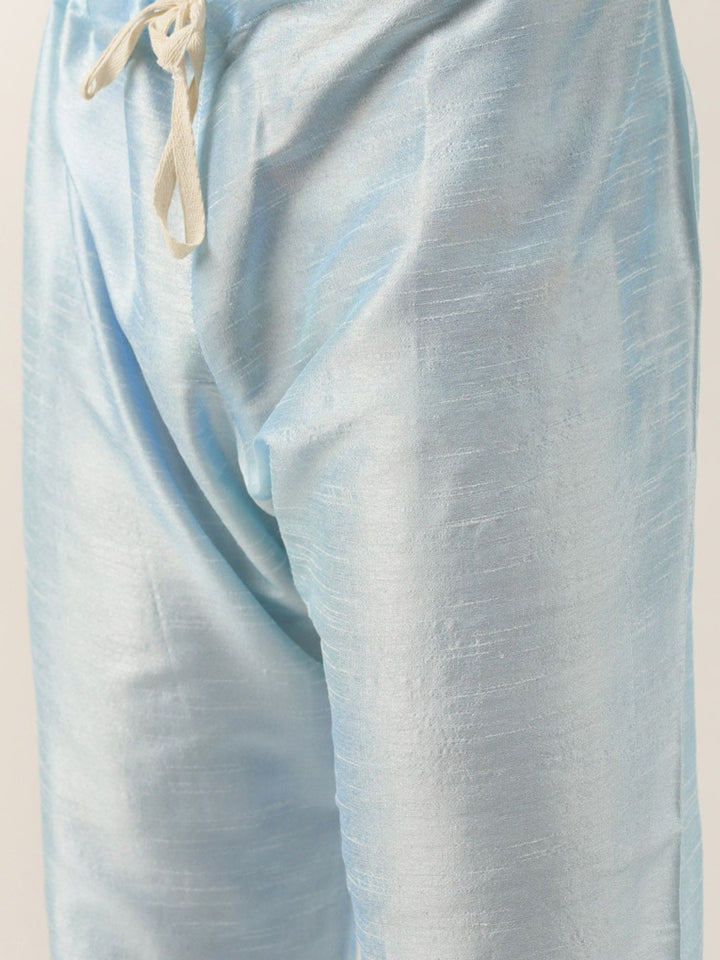 SOJANYA Men Turquoise Blue Thread Work Kurta with Churidar & Nehru Jacket