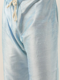 SOJANYA Men Turquoise Blue Thread Work Kurta with Churidar & Nehru Jacket