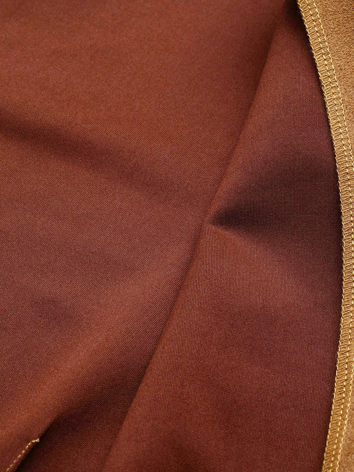 SASSAFRAS Women Brown Comfort Fit Suede Finish Double-Breasted Cropped Blazer