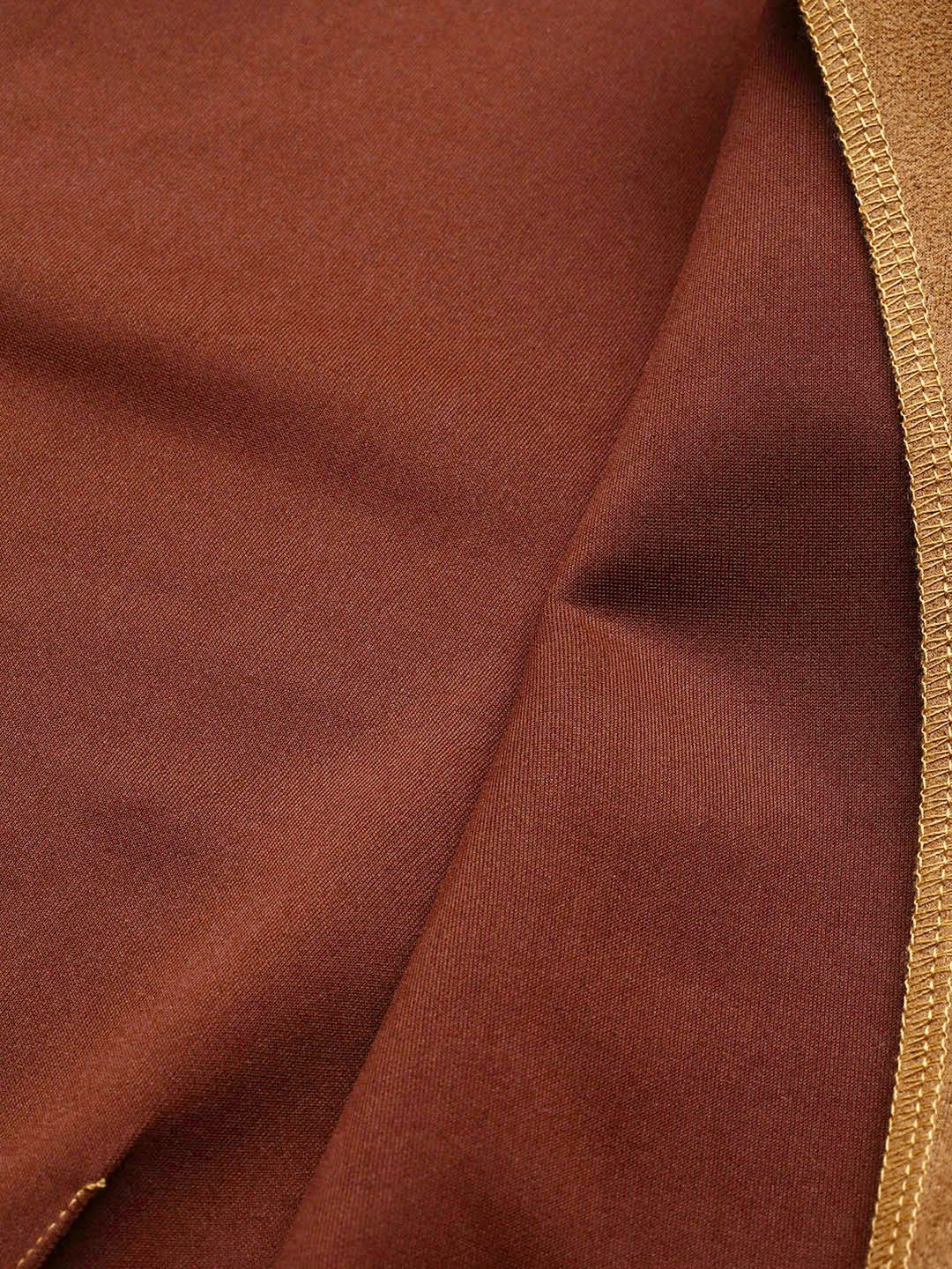 SASSAFRAS Women Brown Comfort Fit Suede Finish Double-Breasted Cropped Blazer