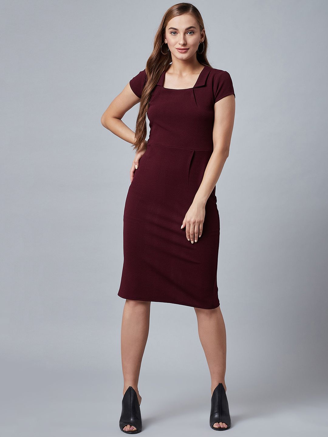 Athena Women Burgundy Solid Sheath Dress