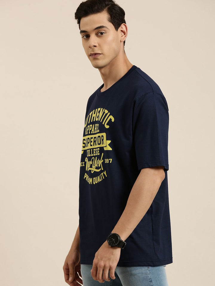 DILLINGER Men Navy Blue Typography Printed Pure Cotton Oversized  T-shirt