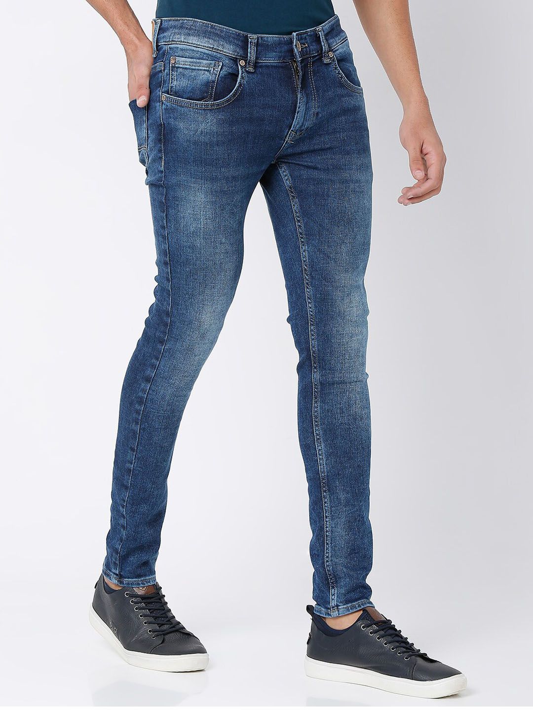 SPYKAR Men Blue Super Skinny Fit Low-Rise Heavy Fade Jeans