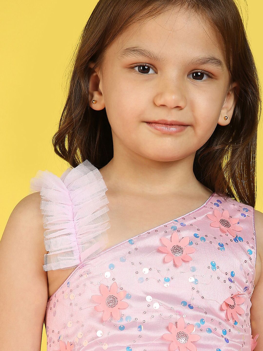 Nauti Nati Girls Embellished One Shoulder Sequined Net Fit & Flare Dress