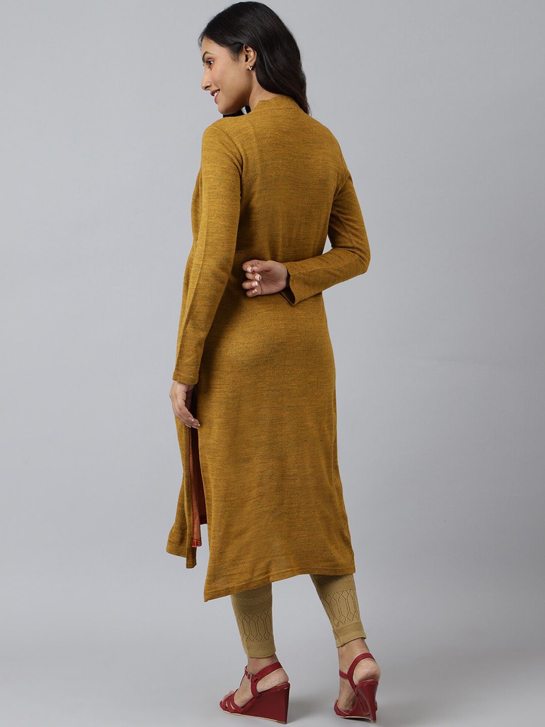 AURELIA Women Mustard Yellow & Red Printed Acrylic Straight Kurta