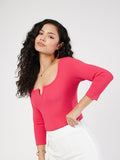 SASSAFRAS Red Ribbed Square Neck Fitted Top