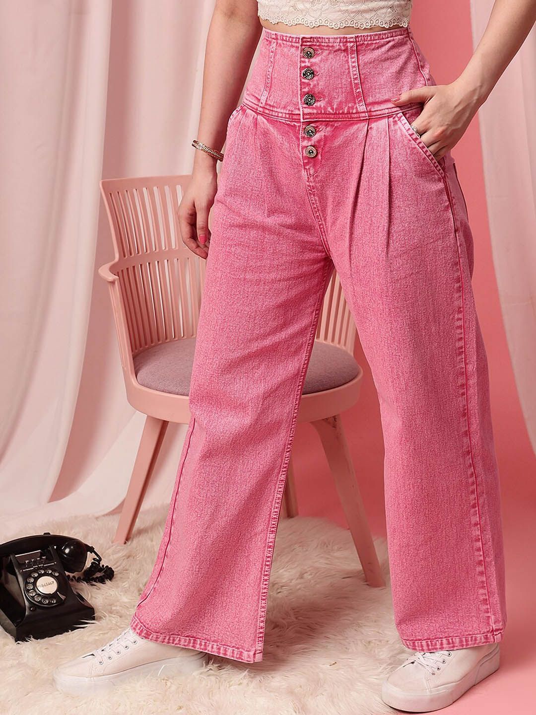 STREET 9 Women Comfort Wide Leg High-Rise Clean Look Pure Cotton Jeans