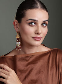 PANASH Gold Plated Cubic Zirconia Studded Contemporary Drop Earrings