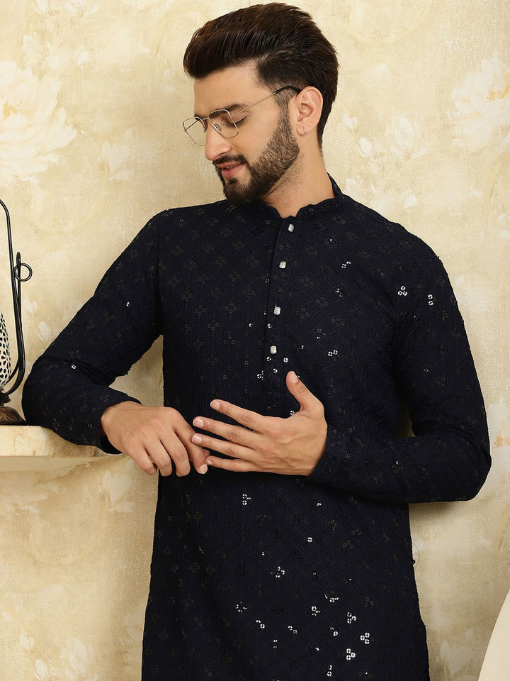 SOJANYA Ethnic Motifs Embroidered Regular Sequined Pure Cotton Kurta With Churidar