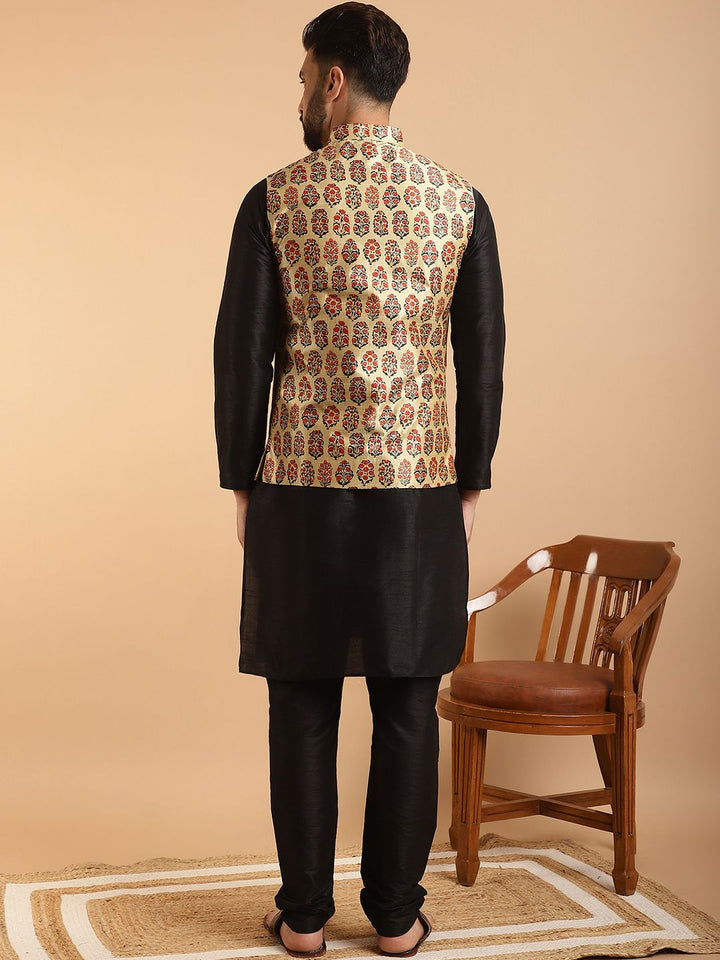 SOJANYA Kurta Lelaki Hitam & Beige dengan Jaket Nehru Churidar & Bercetak