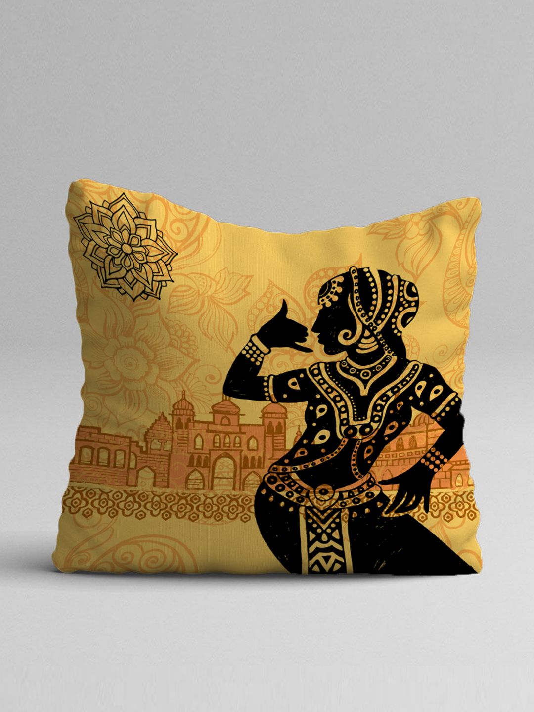 STITCHNEST Set of 2 Yellow & Black Set of 2 Ethnic Motifs Square Cushion Covers