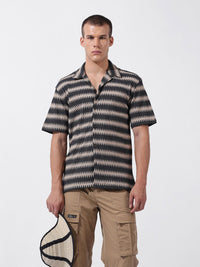 The Indian Garage Co Men Relaxed Fit Textured Crochet Knit Resort Wear Shirt