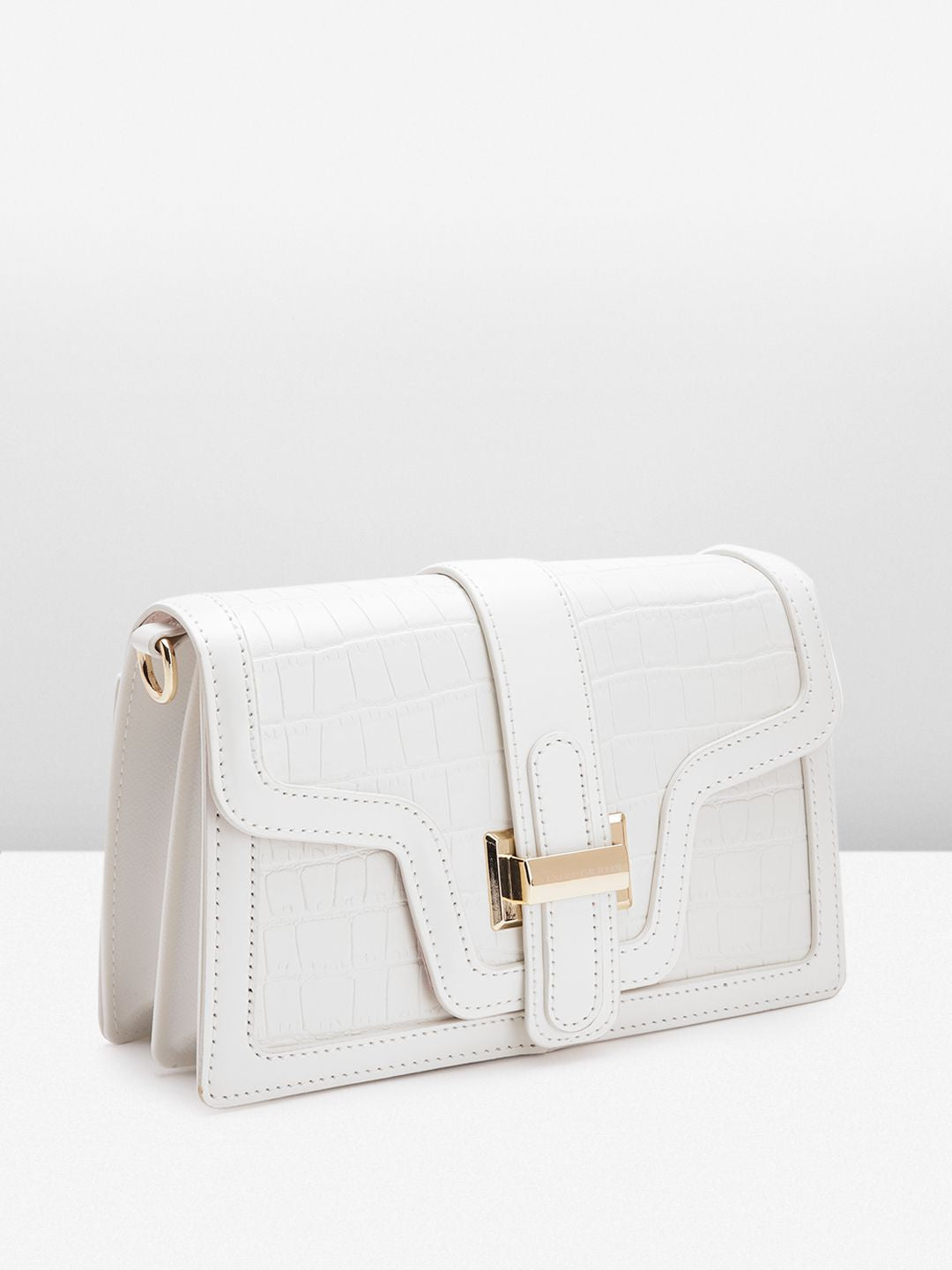 Lino Perros Croc-Textured Structured Sling Bag