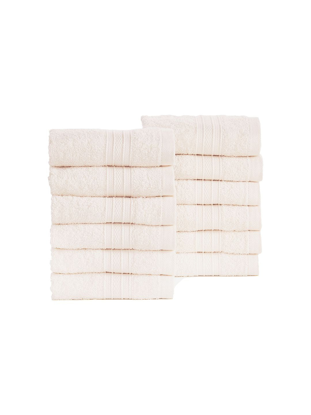 MYTRIDENT Cream-Coloured Set of 12 Solid Cotton 500 GSM Face Towels