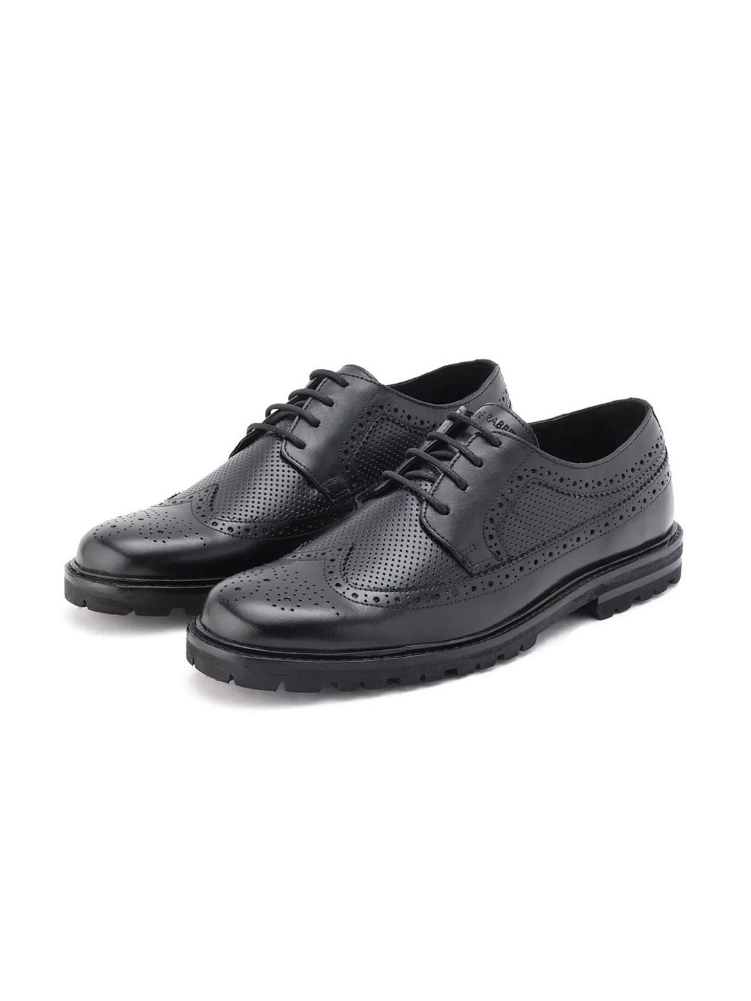 RARE RABBIT Men Textured Round Toe Leather Formal Brogues