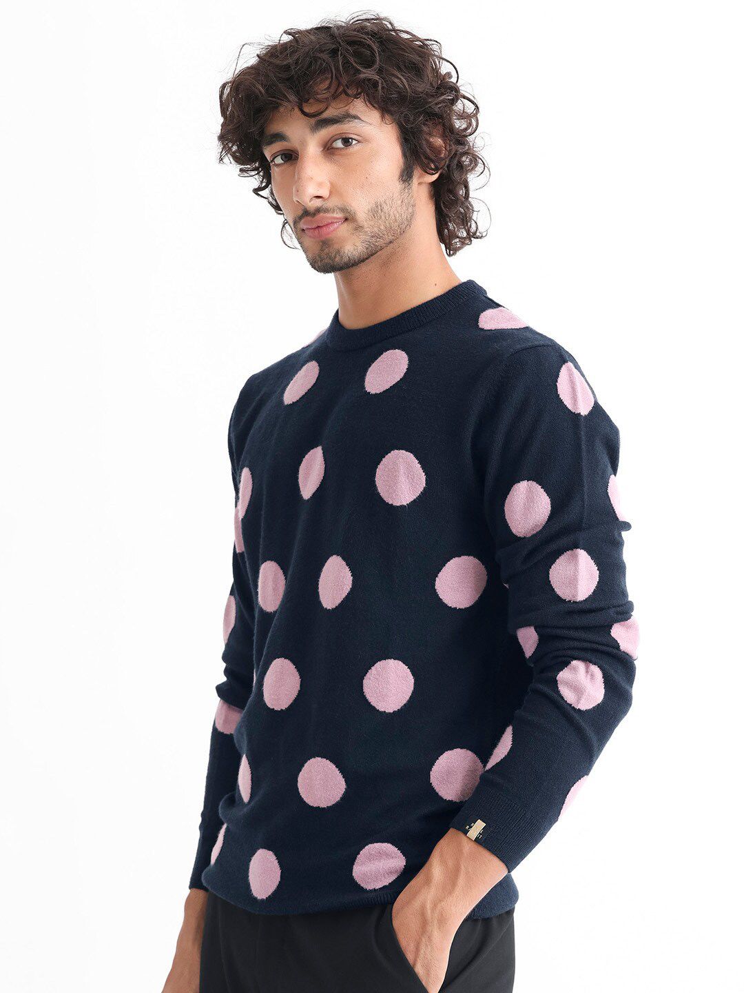 RARE RABBIT Men Deremy Crew Neck Geometric Printed Sweater