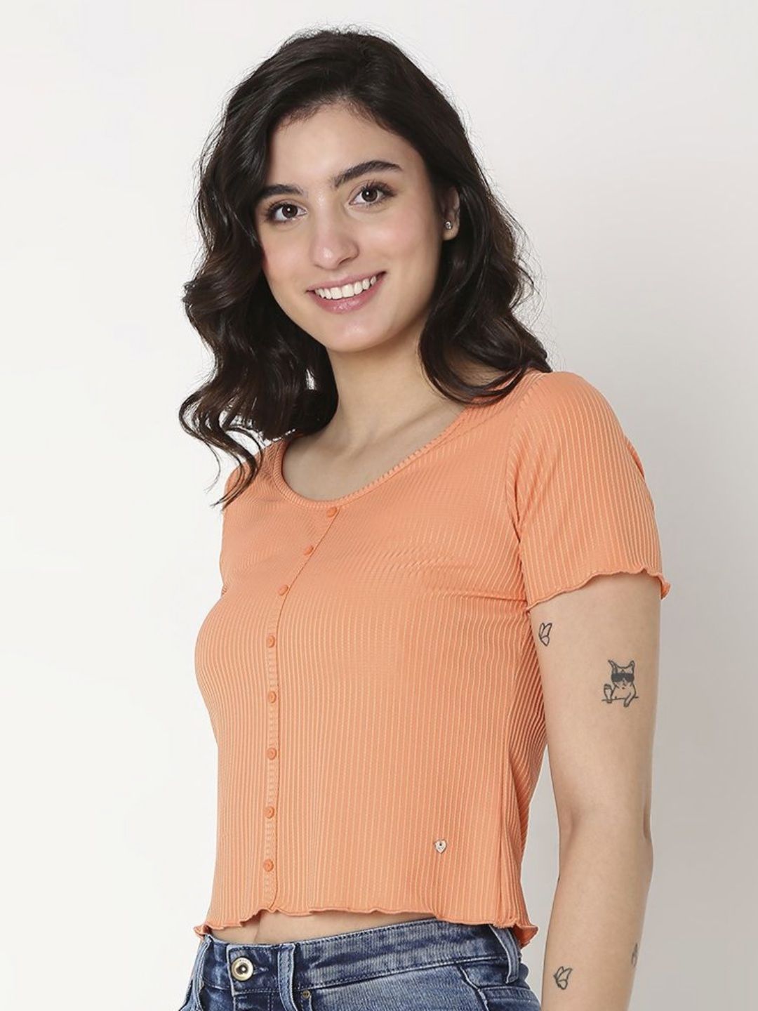 SPYKAR Women Solid Round Neck Cotton Slim Fit T-Shirt