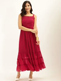 Antheaa Magenta Tiered Maxi Dress