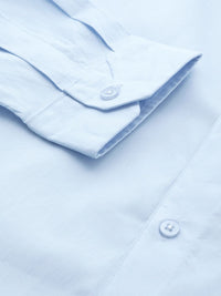 DENNISON Men Blue Smart Slim Fit Solid Water & Stain Repellent Twill Formal Shirt
