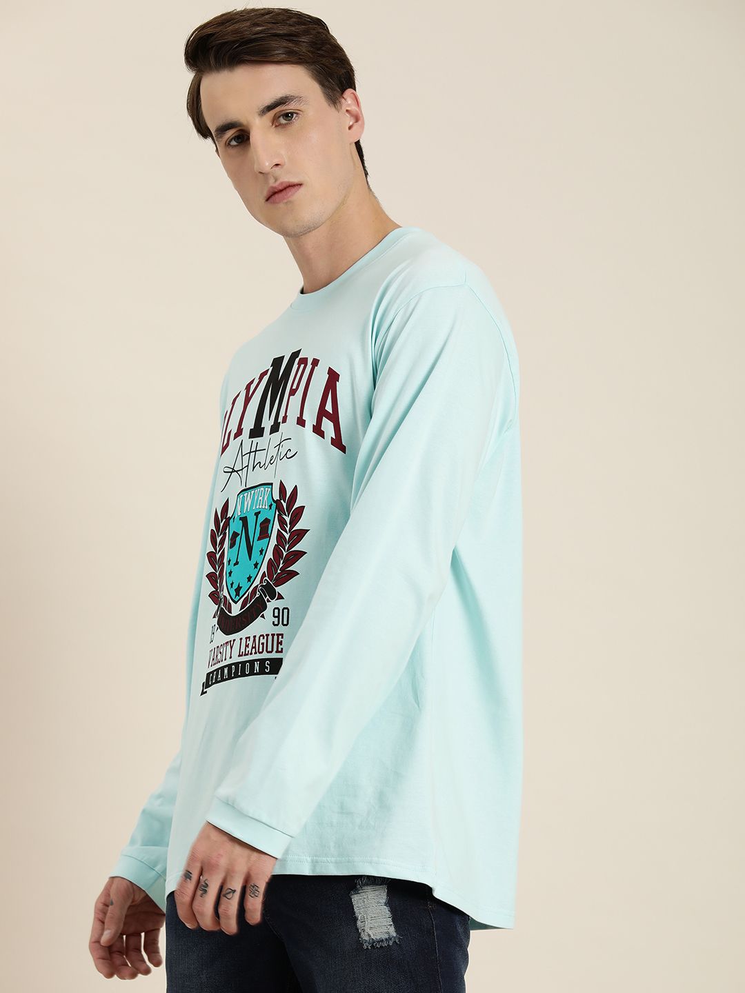 DILLINGER Men Blue Printed Cotton Oversized  T-shirt