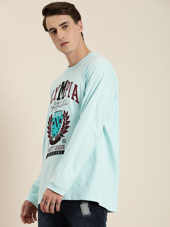 DILLINGER Men Blue Printed Cotton Oversized  T-shirt