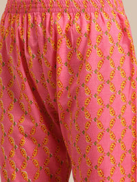 Varanga Women Mustard Yellow Floral Printed Empire Pure Cotton Kurti with Sharara & With Dupatta