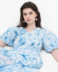 Rareism Cetakan bunga Flared Flared Sleeve Fit & Flare Midi Dress