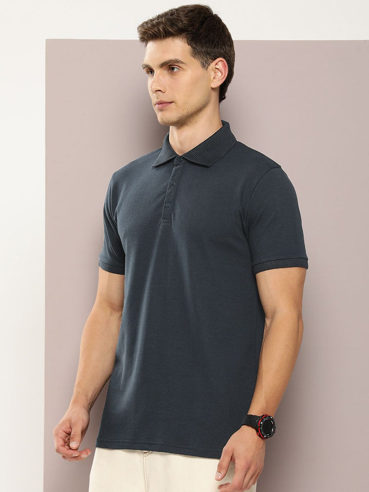 DILLINGER Men Polo Collar Honeycomb Structure T-shirt