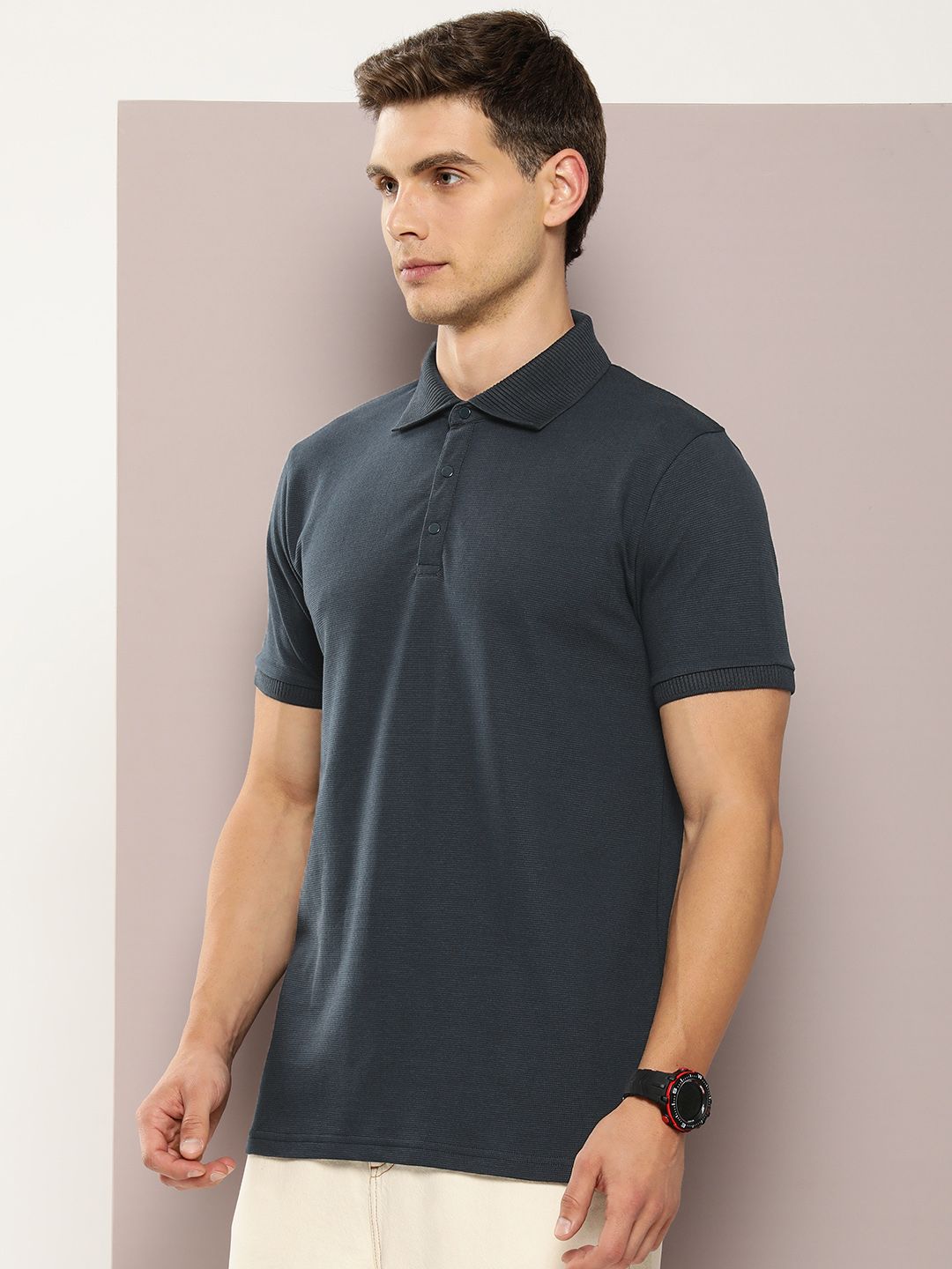 DILLINGER Men Polo Collar Honeycomb Structure T-shirt