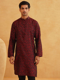 SOJANYA Men Maroon Woven Design Kurta Lurus