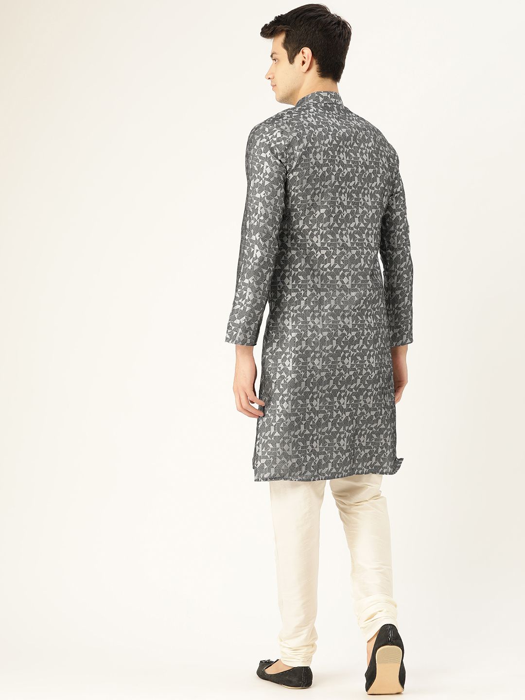SOJANYA Men Grey & Black Woven Design Straight Kurta