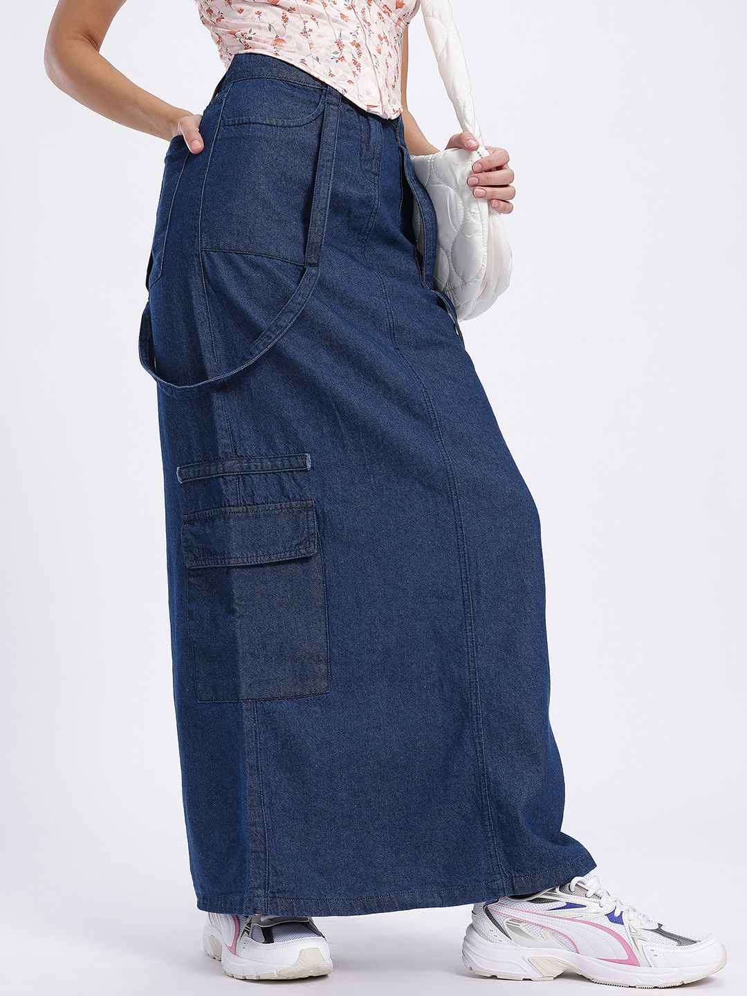 DressBerry Women Cargo Style Denim Maxi Skirt