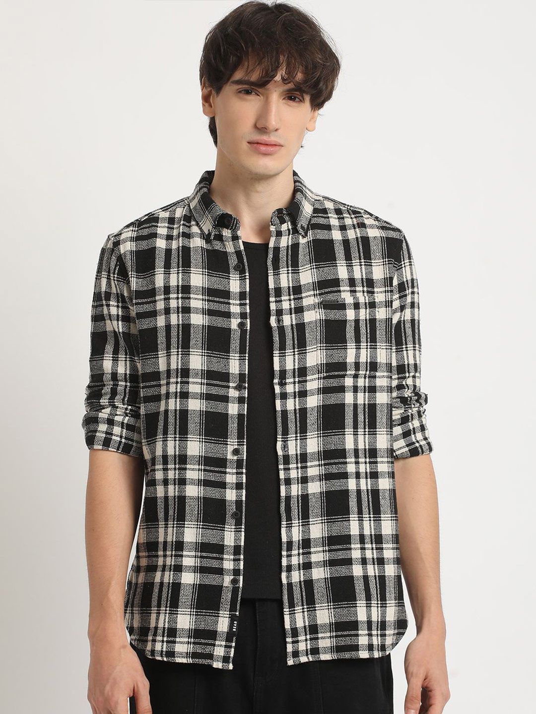 THE BEAR HOUSE Checked Slim Fit Pure Cotton Casual Shirt