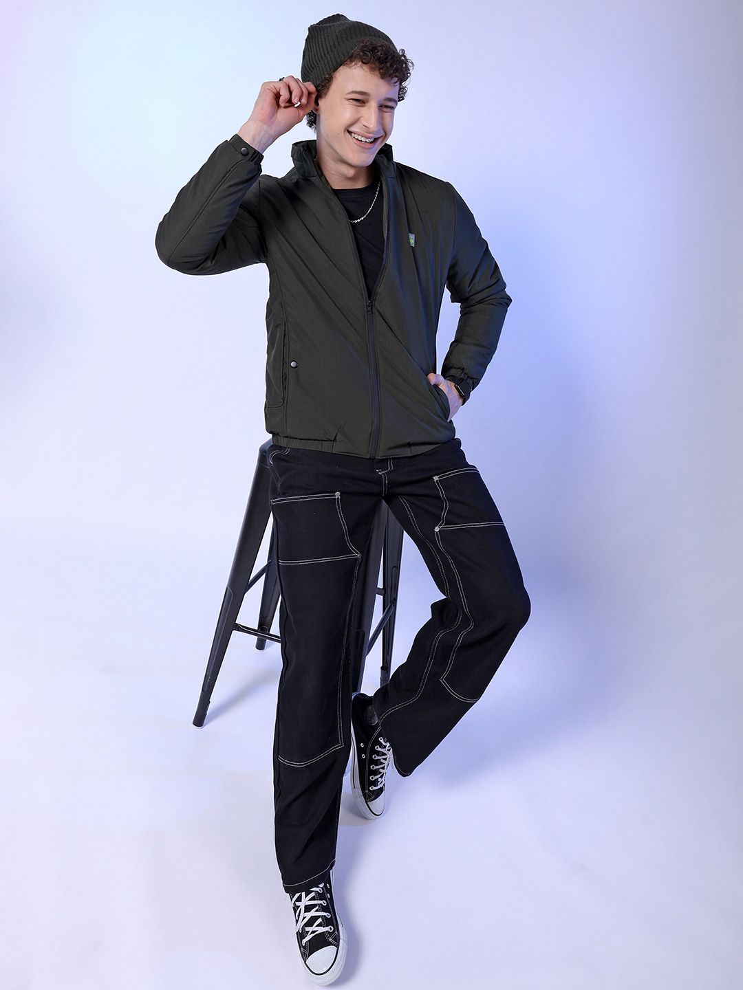 The Indian Garage Co Men Regular Fit Zip-Front Bomber Jacket
