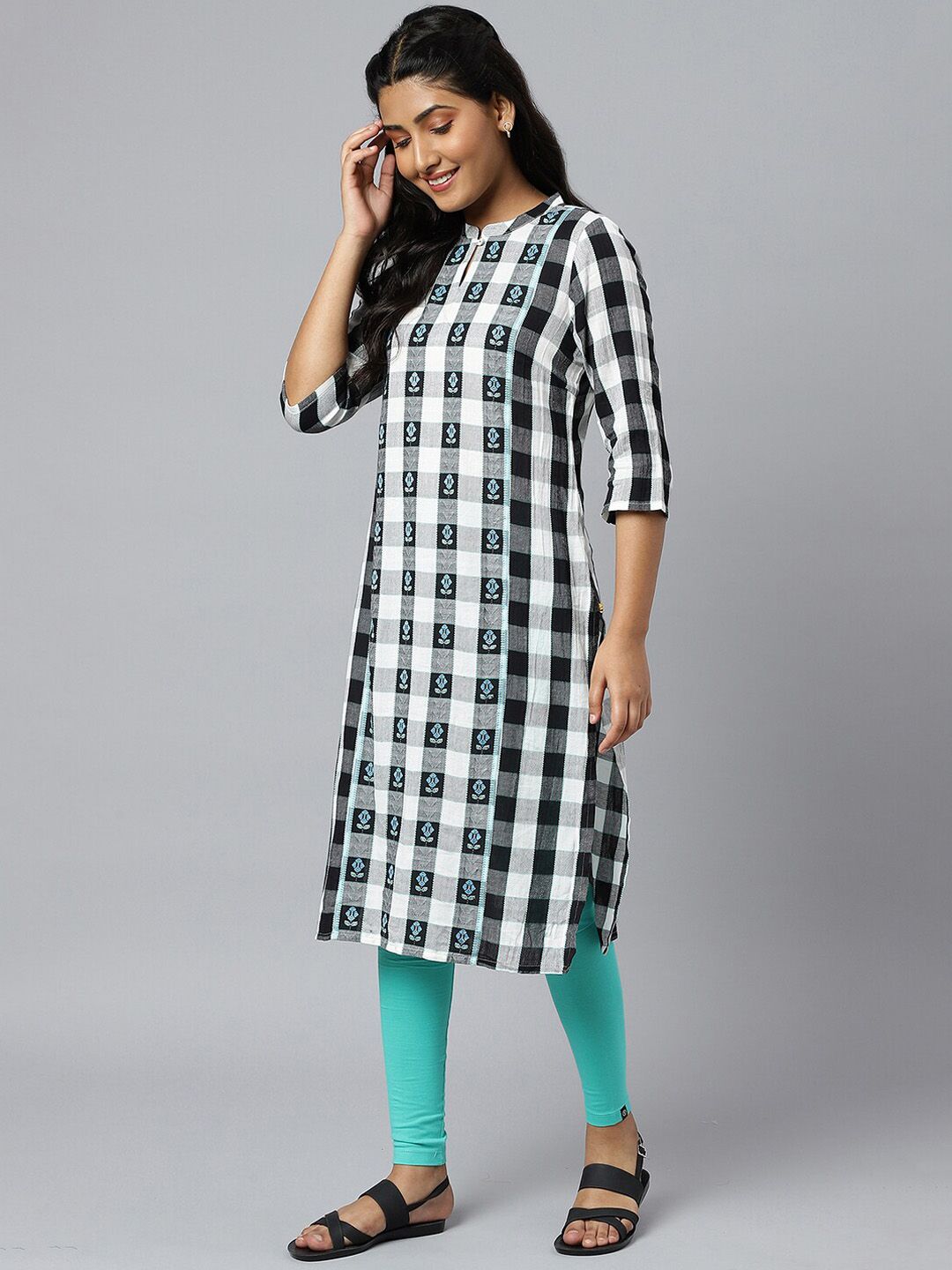 AURELIA Women White Checked Kurta