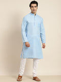 Anug by SOJANYA Men Blue Band Collar Kurta