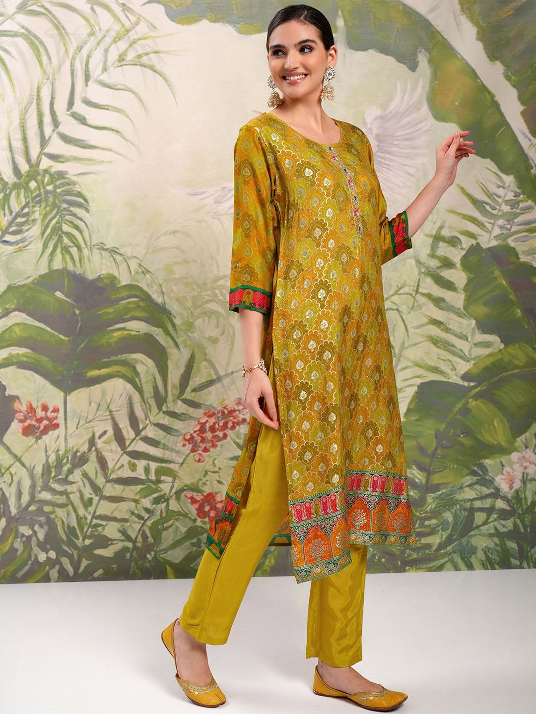 Vishudh Ethnic Motifs Embroidered Regular Beads and Stones Kurta with Trouser & Dupatta