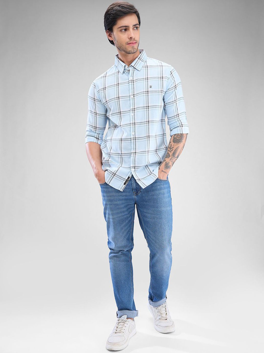 SPYKAR Men Tartan Checks Spread Collar Slim Fit Casual Shirt