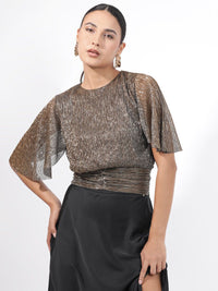 RAREISM Embellished Flared sleeves Bling & Sparkly Blouson Top