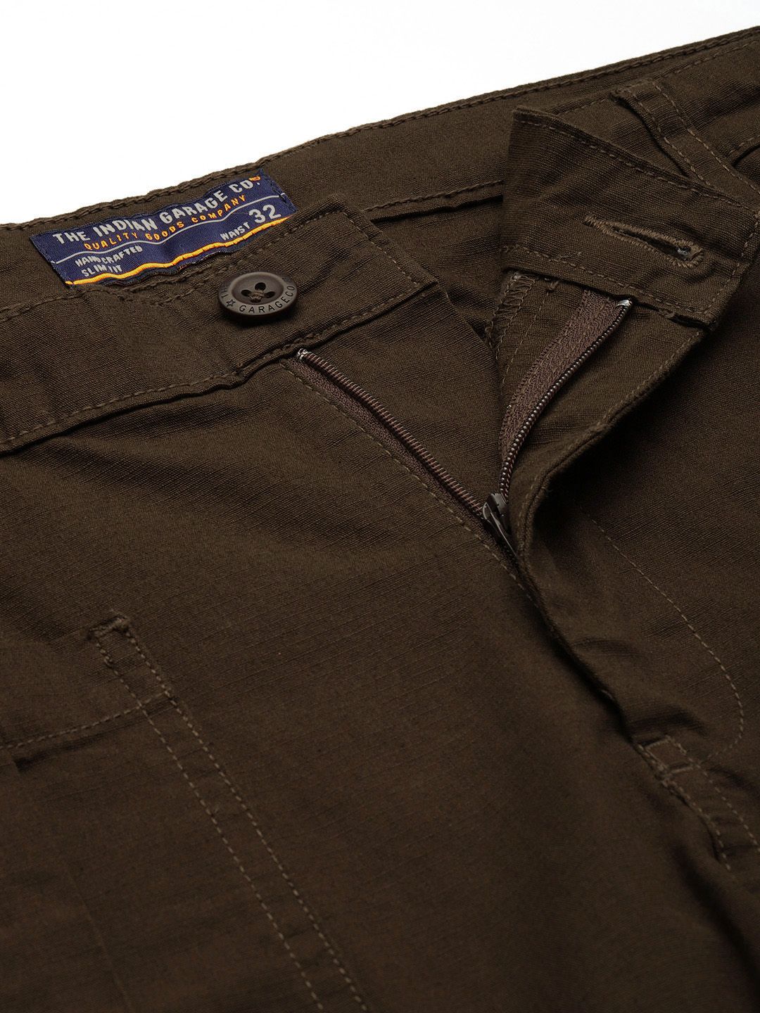 The Indian Garage Co Men Relaxed Fit Ripstop Cargo Trousers