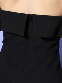 Berrylush Women Classy Black Solid Elevated Gown