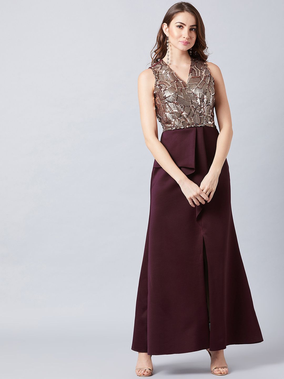 Athena Burgundy Embellished Maxi Dress