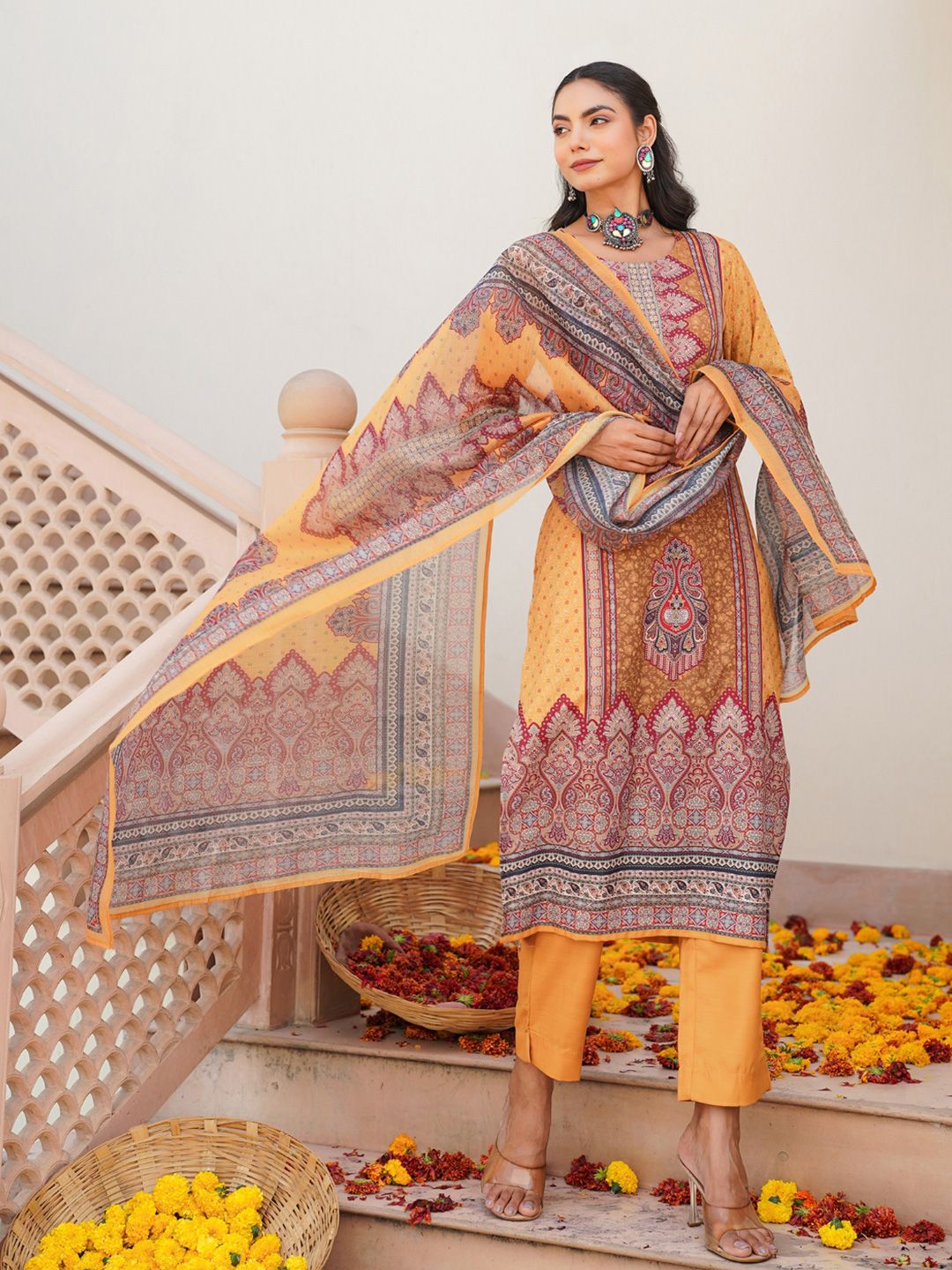KALINI Women Ethnic Motifs Printed Regular Kurta with Trousers & With Dupatta