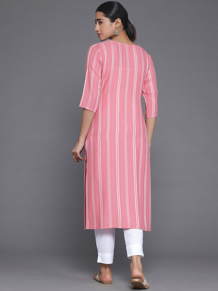 Libas Round Neck Striped Jacquard Kurta