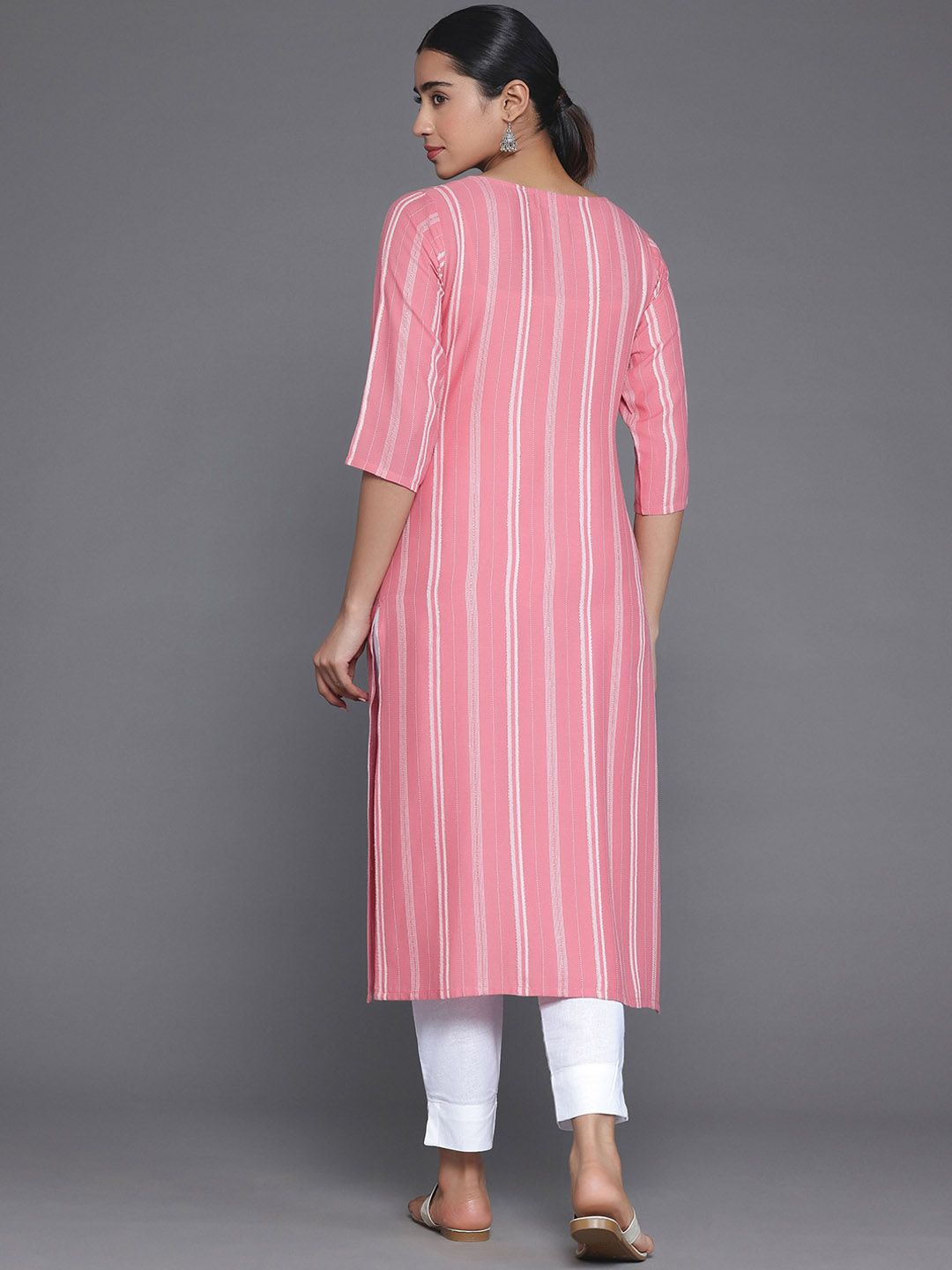 Libas Round Neck Striped Jacquard Kurta