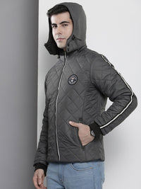 The Indian Garage Co Men Solid Puffer Jacket with Detachable Hood